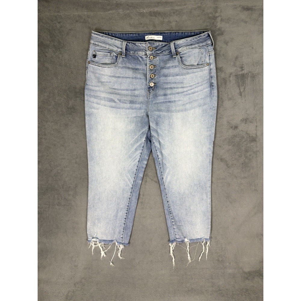 KanCan‎ Jeans Womens 18 Blue Light Wash High Rise Cropped Exposed Button Fly